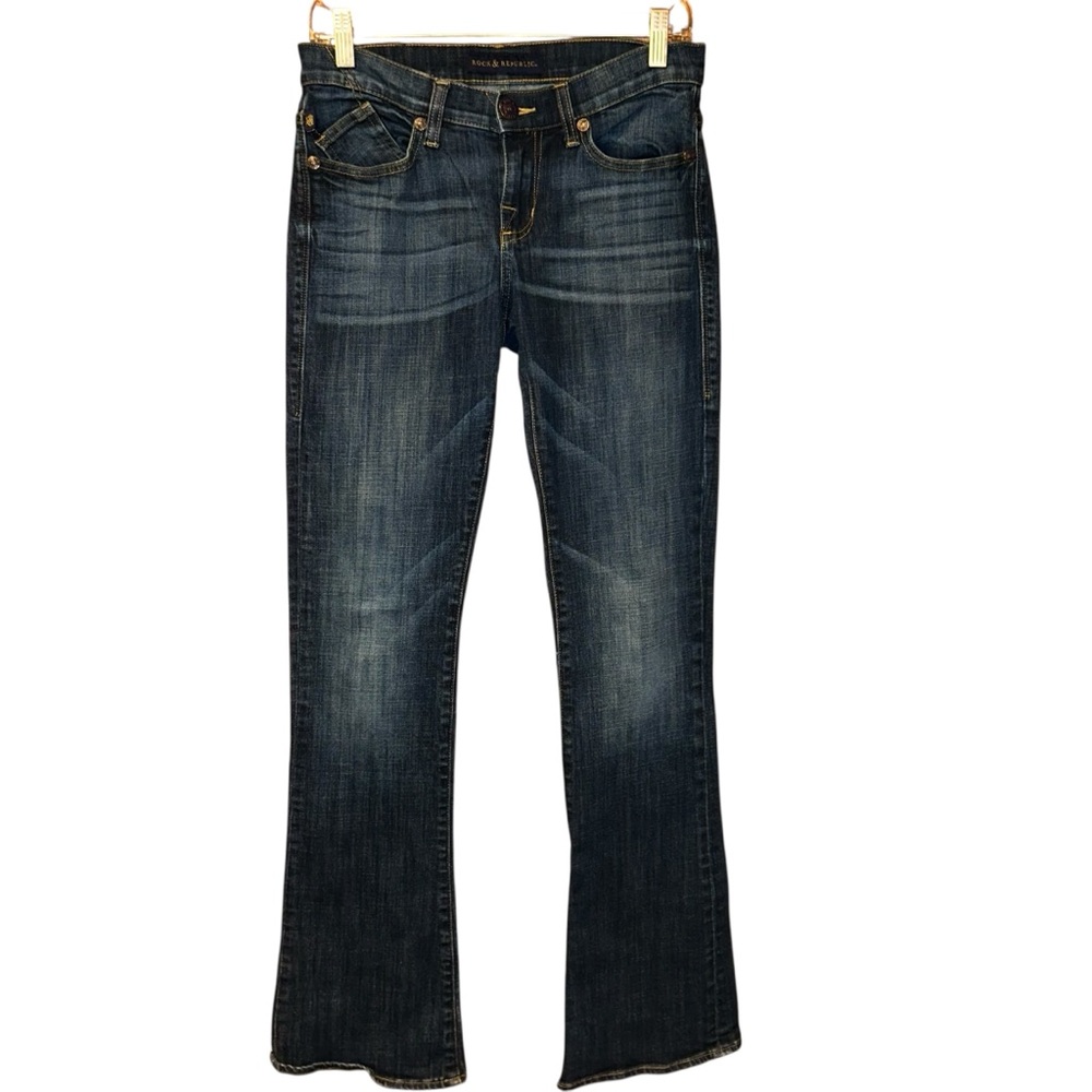 Rock & Republic Women’s Kasandra Bootcut Jeans 6M‎ Embroidered Dark Wash Stretch